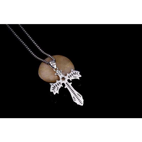 925 Silver Bat and Cross Pendant